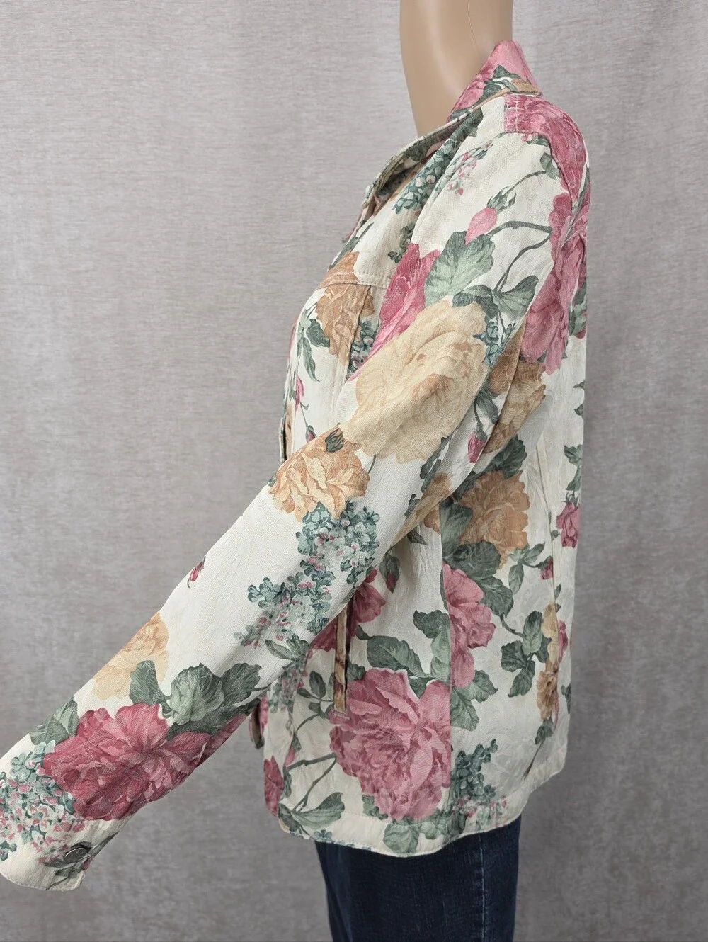 Cervelle Vintage Floral Jacquard Women’s Jacket & Cropped Jeans Matching Set